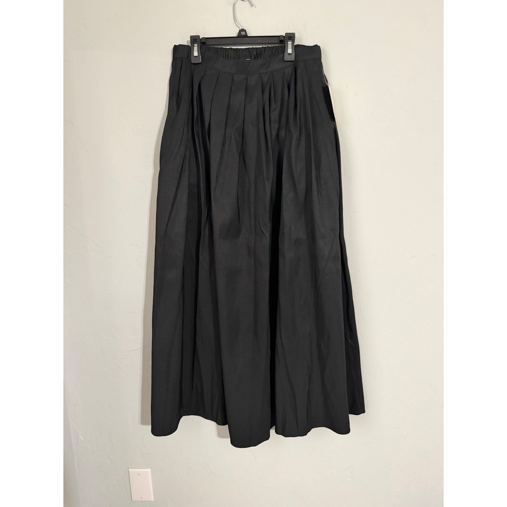 A New Day Black Pleated Maxi Skirt High Waist Pockets Recycled Polyester Size M